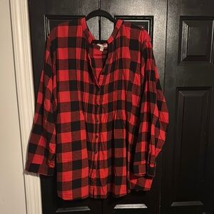 Red and Black Plaid Button-Up Shirt